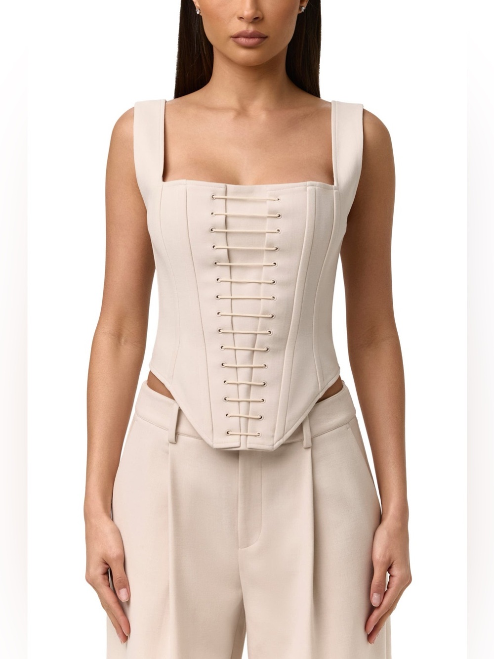 Naked Wardrobe Suiting Corset Top in Natural/Melange Beige